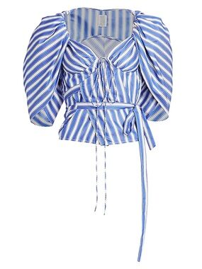 Rosie Assoulin Tie-detailed Striped Cotton-poplin Top